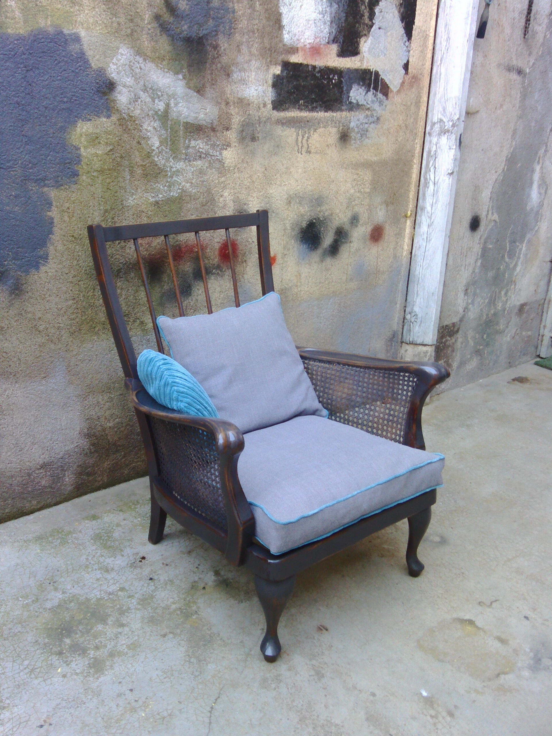 1950s vintage wooden armchair and caning