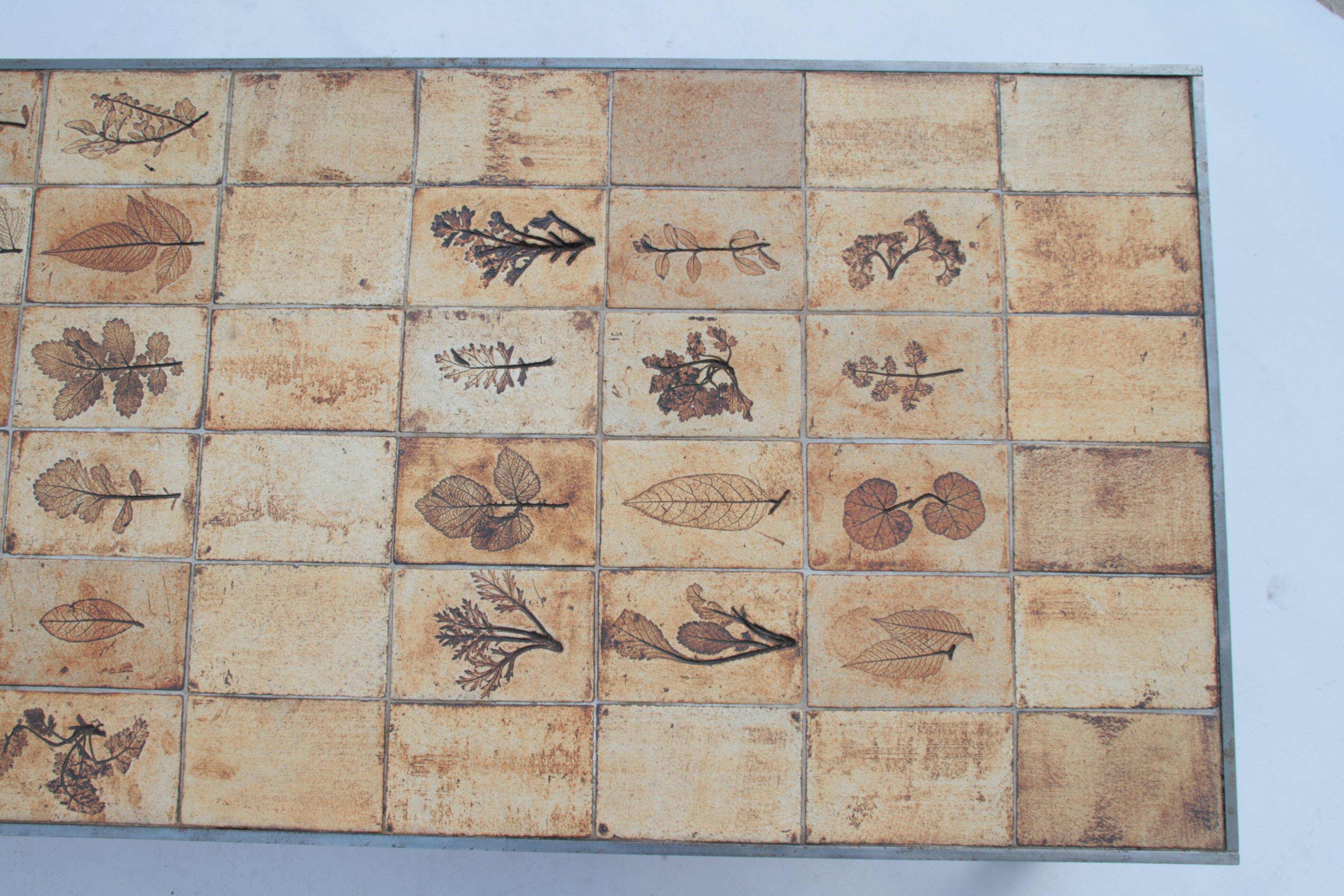 Rectangular metal and cermal herbarium coffee table by Roger Capron, 1960s