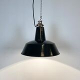 Black enamel industrial factory pendant lamp, 1930s