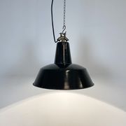 Black enamel industrial factory pendant lamp, 1930s