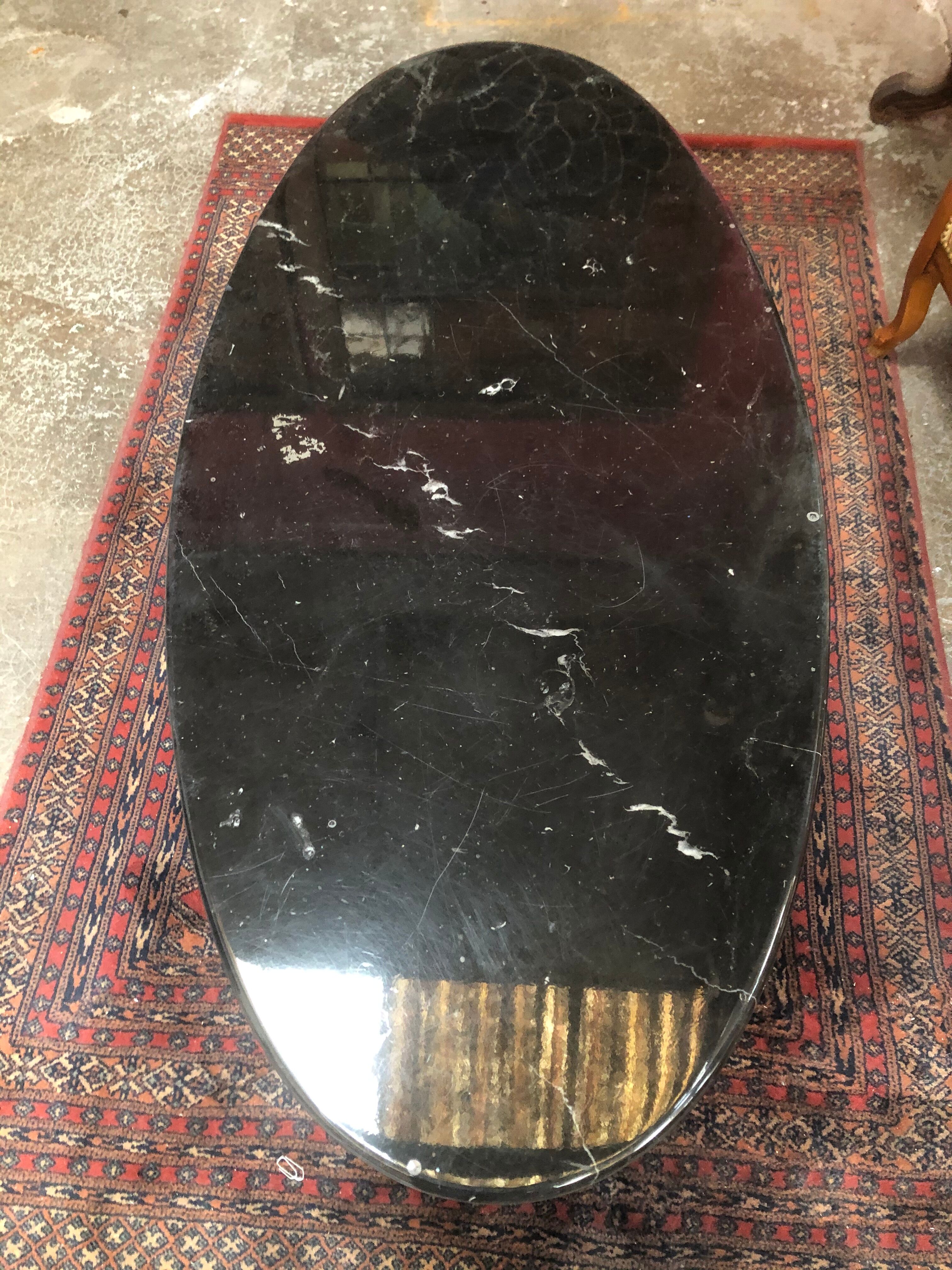 80s black marble oval coffee table