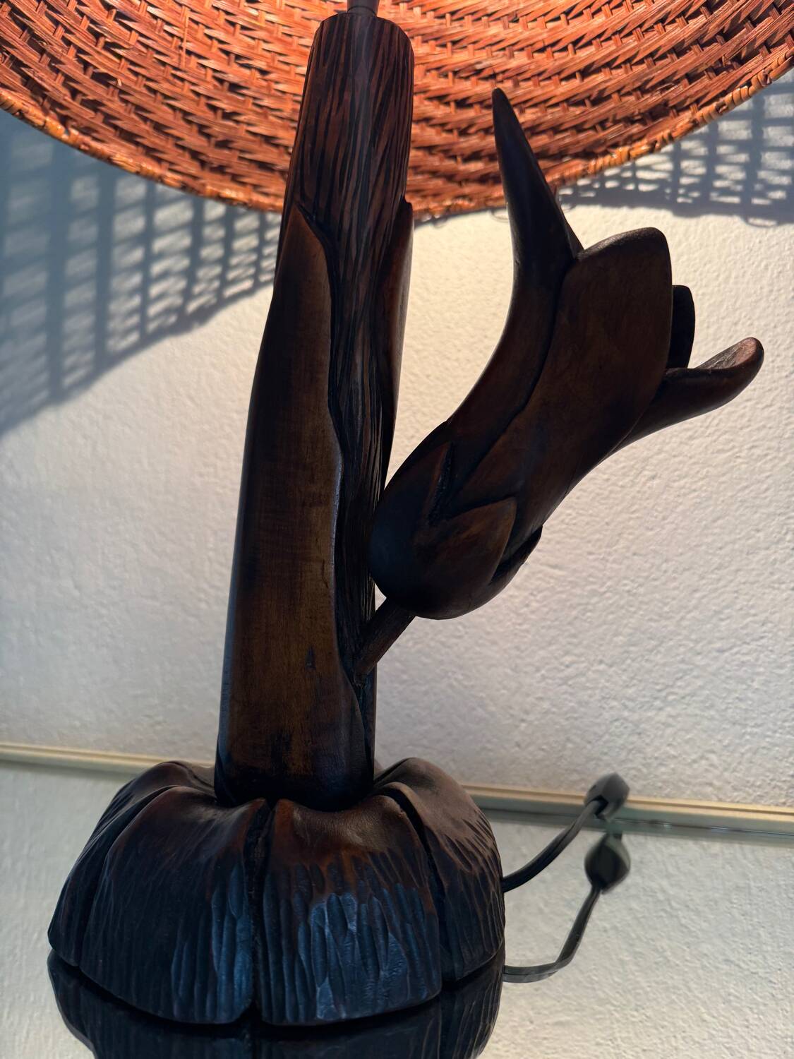 Floral carved wood lamp from the 60s