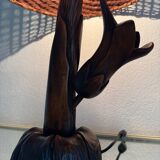 Floral carved wood lamp from the 60s
