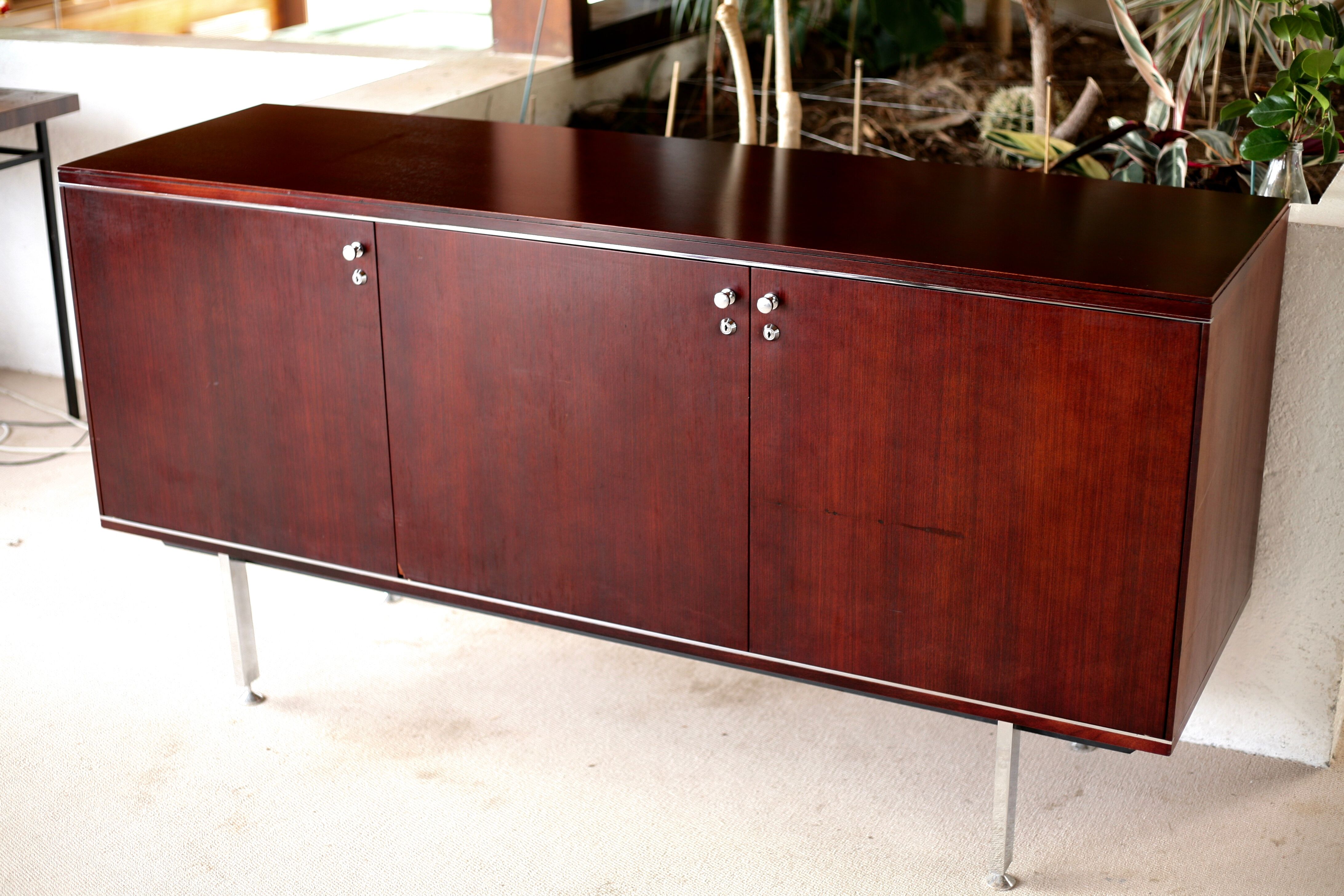 Sideboard solid wood and steel, France, cira 1970, Negroni edition