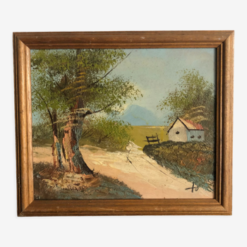 Oil on canvas countryside landscape