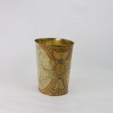Wastepaper basket Massilly France vintage sheet metal decoration planisphere, 1960