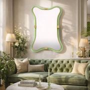 Italian Luxury Green Weathered Murano Glass Mirror with Gold Leaf Torchon