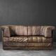 Vintage Mid-Century Modern German Brutalist 2-Seater Brown Leather Bed Sofa