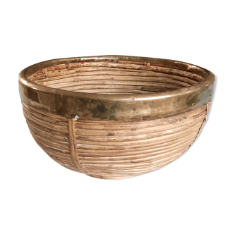 Rattan and brass basket