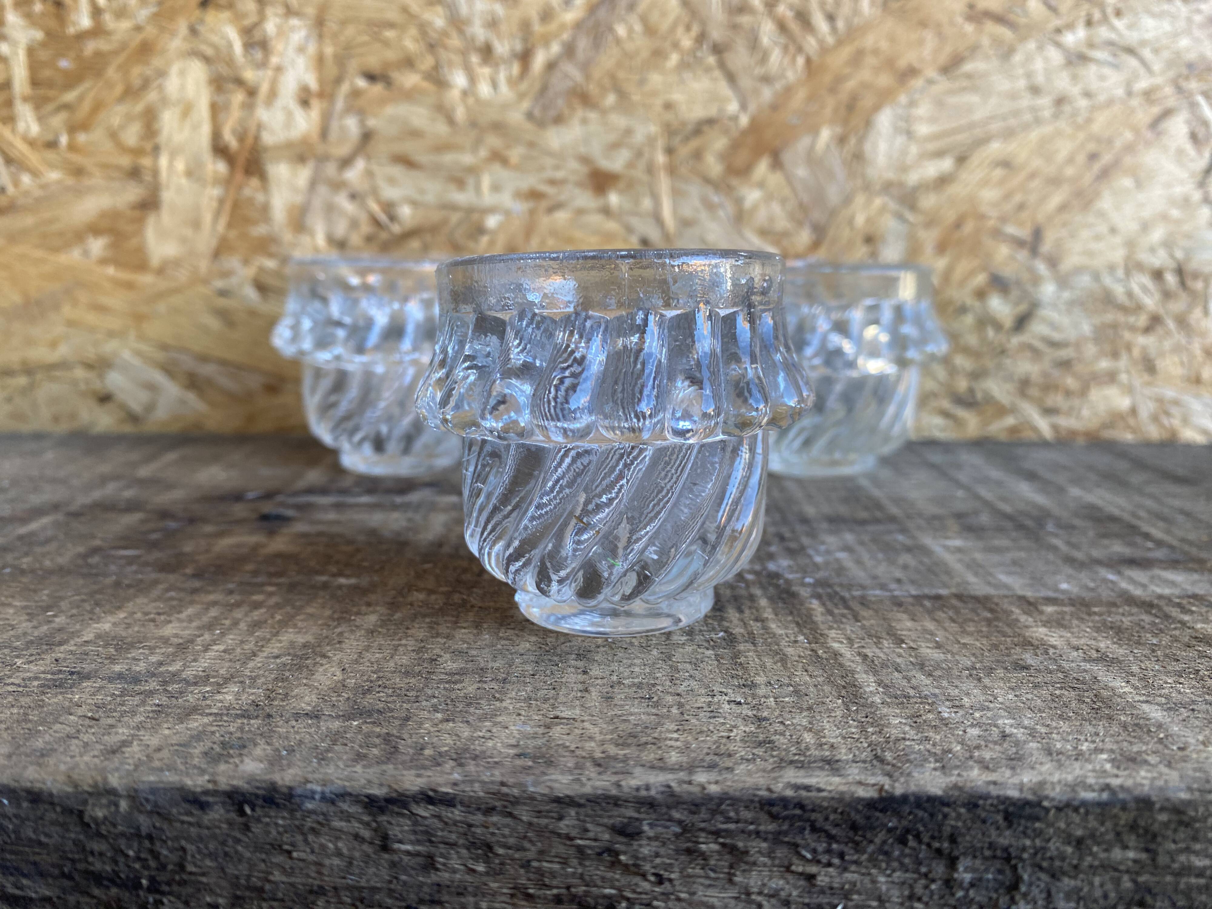 Set of 3 Vintage Glass Moulded Condiment Salts #D979