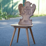 Set of 4 carved wooden stepladder chairs, pharmacy, brutalist, mountain style