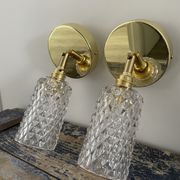 Pair of vintage electrified glass wall lamps