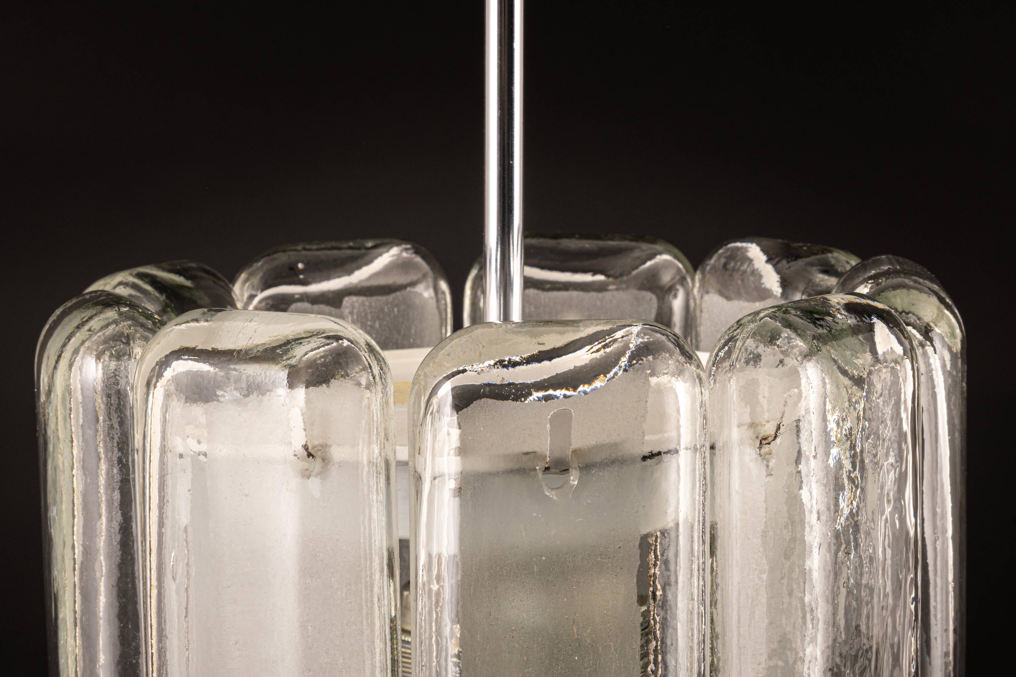 Cylindrical suspension light with crystal glass by Doria, Germany, 1970s.