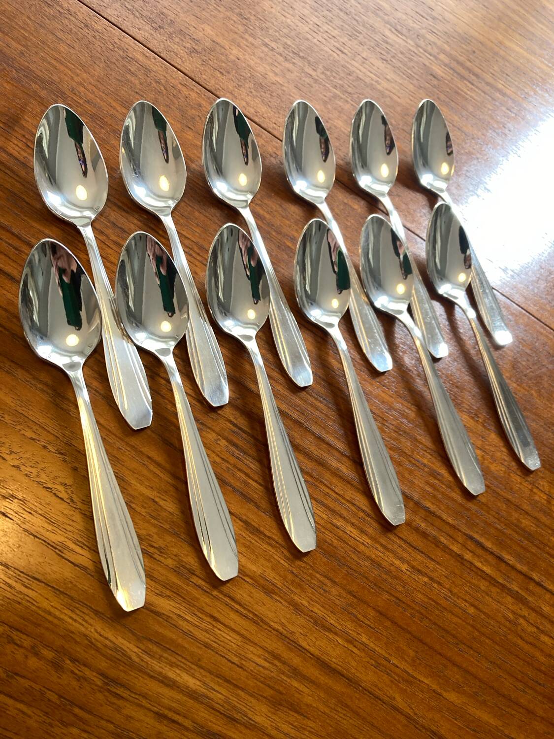 Box of 12 small silver-plated Art Deco spoons