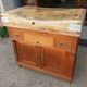 Chopping block butcher around 1920 opening on 2 drawers and 2 doors in pitch pine and Sycamore
