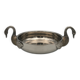 Cut vintage pocket tray in silver metal, swan-shaped handles