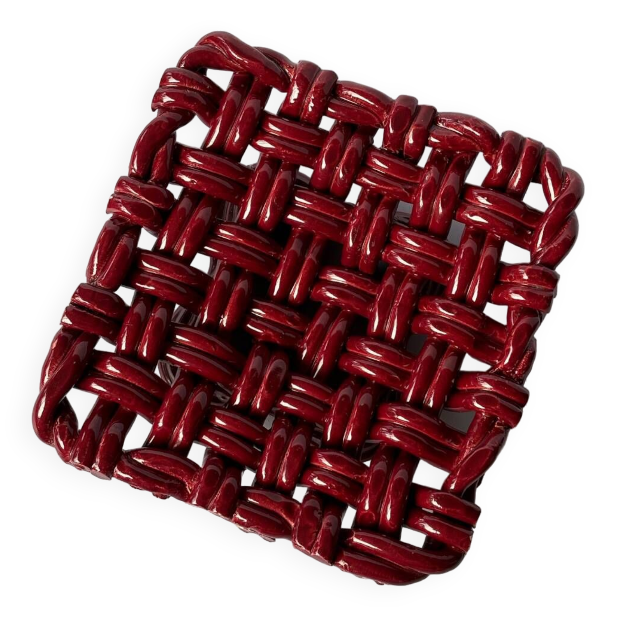 Burgundy woven ceramic basket bowl