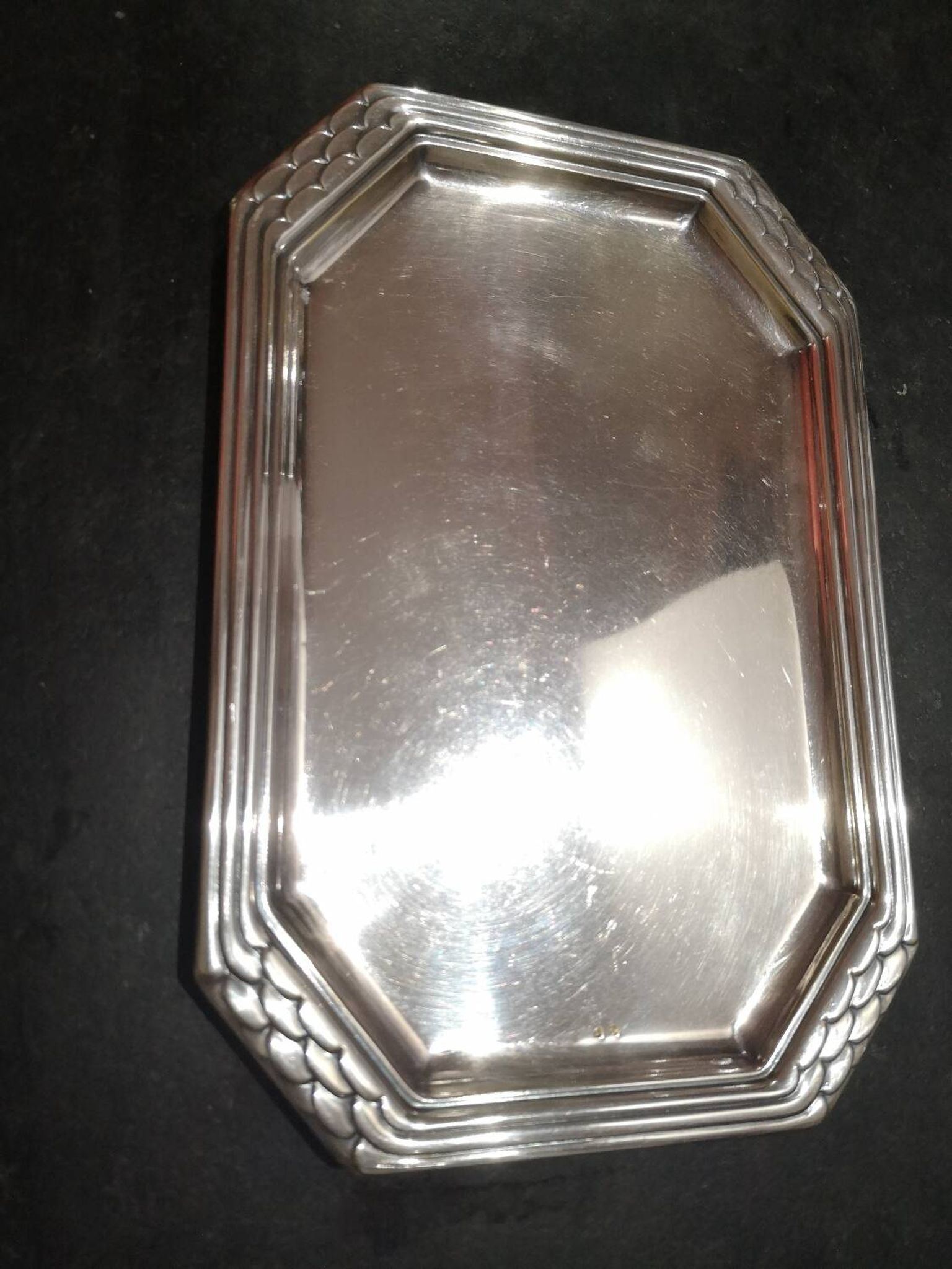 Art Deco silver metal tray with Orbrille house hallmarks