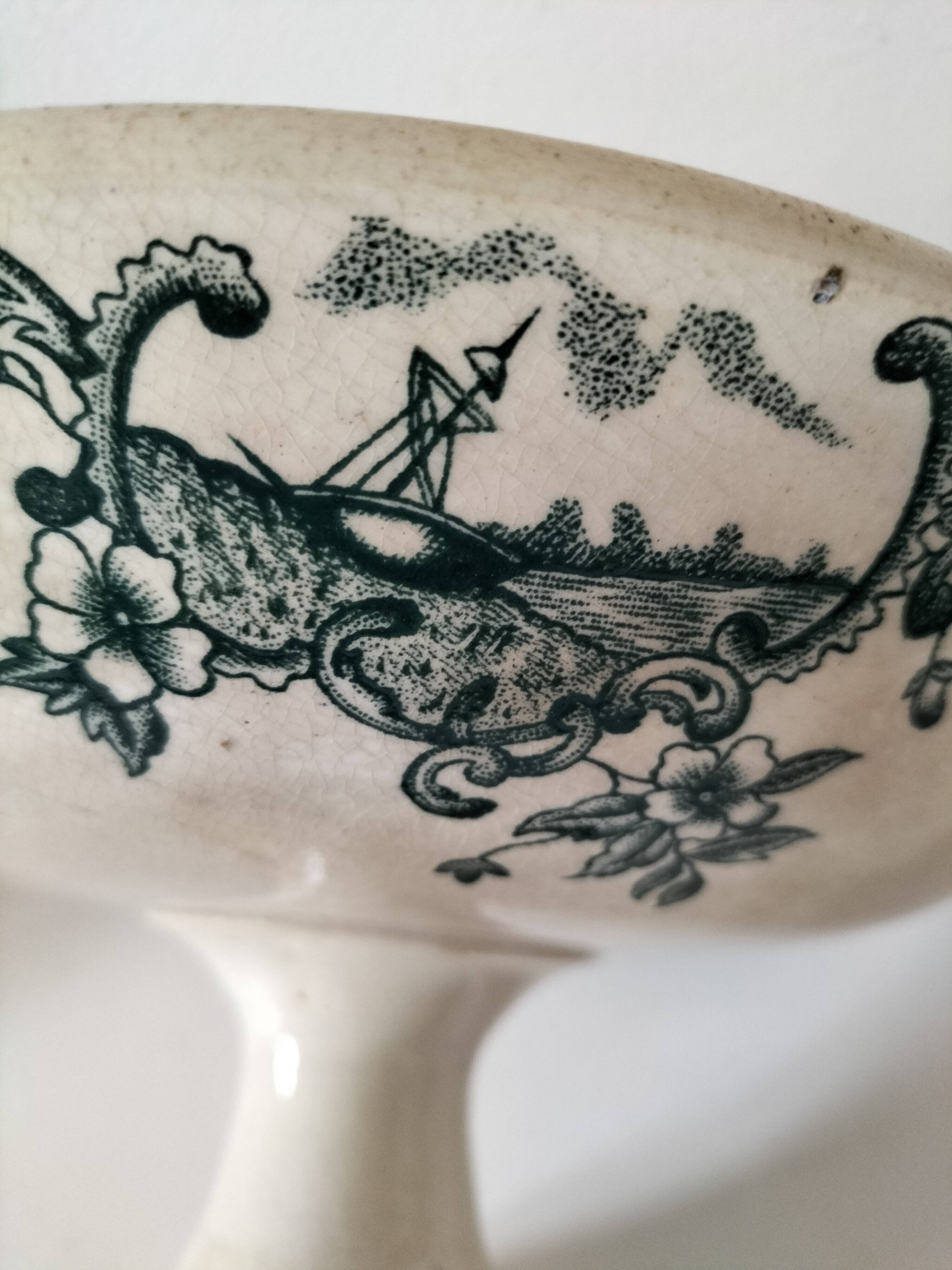 Fine earthenware bowl on a pedestal base – Grigny factory, circa 1830–1860