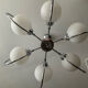 Art Deco chandelier with 6 lights in opaline glass and chrome metal.