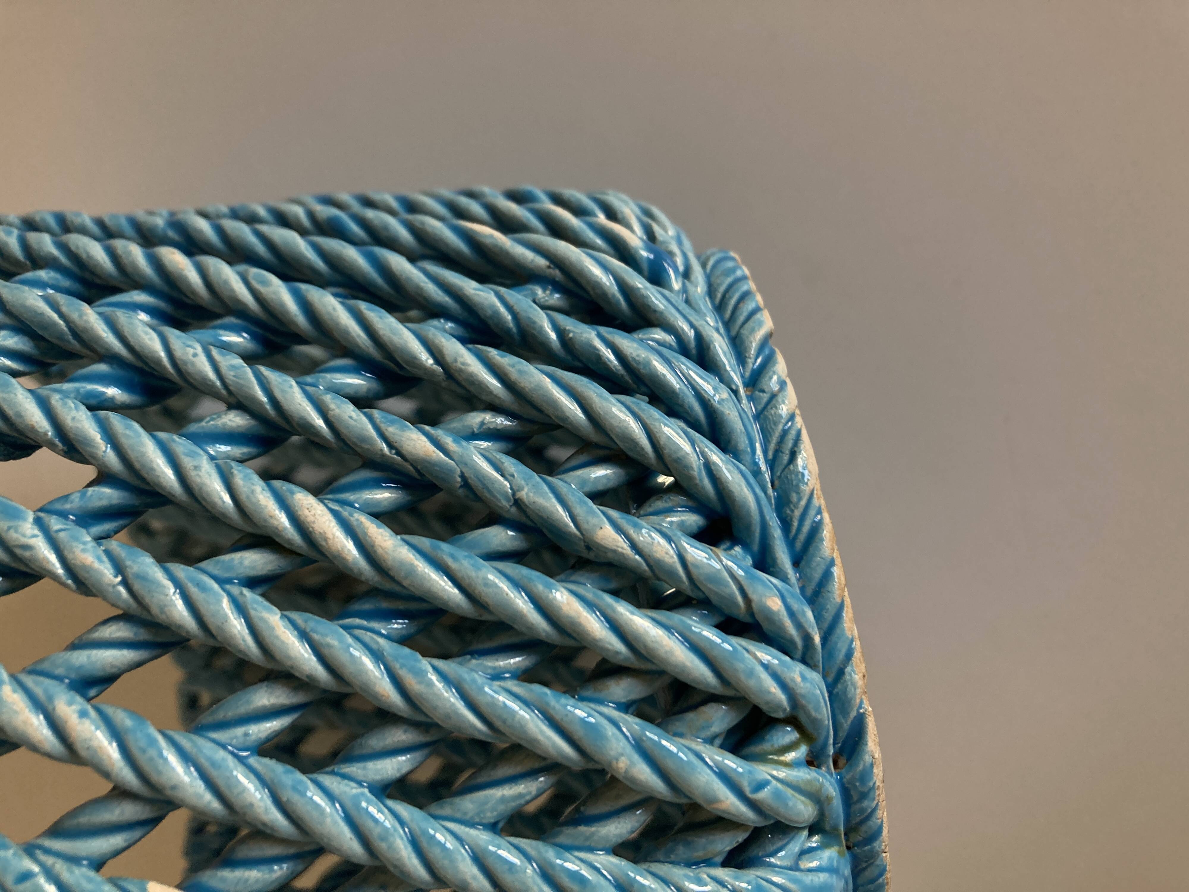Turquoise woven ceramic cachepot, Italian work, 1960s