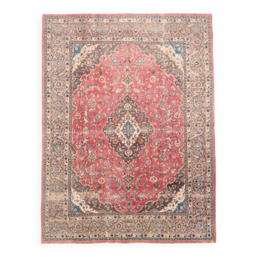 Tapis persan vintage en laine noué main, rouge, motifs floraux, 291x384 cm