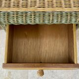 Set of 2 vintage woven rattan bedside tables.