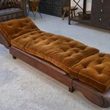 1920s convertible leather club bench with velvet seats