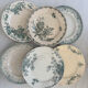 Lot of 6 green ironstone plates, antique French faience.