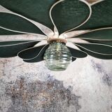 Suspension linen green fir, rattan and old vintage globe
