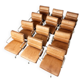 12 fauteuils Soft Pad Alu EA 208, cuir cognac, fauteuil pivotant par Charles & Ray Eames pour Herman Miller, Allemagne, années 1970.
