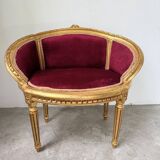 Fauteuil bois doré et velours rouge Louis XVI
