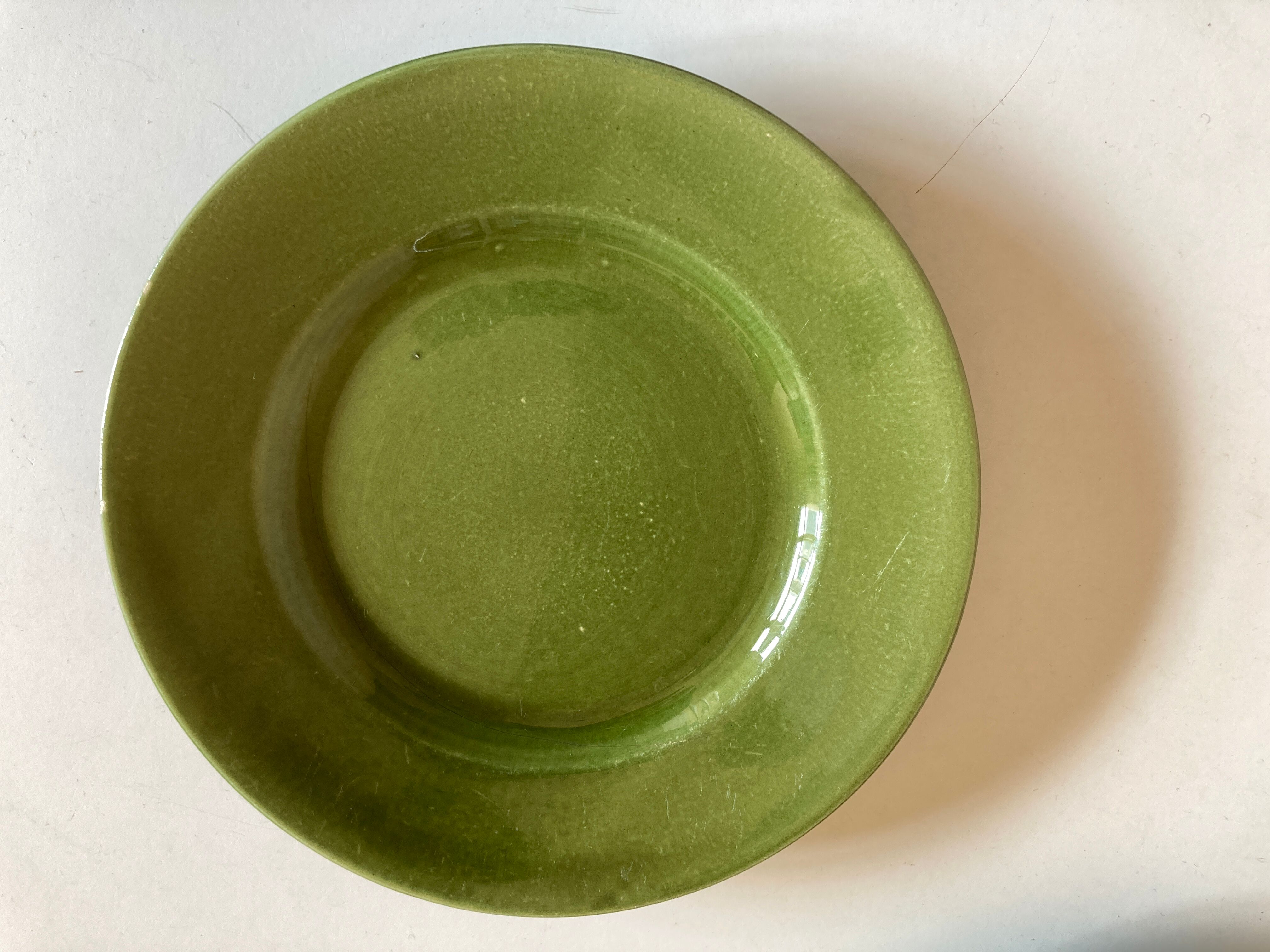 Set of 6 plates in green faience 1960