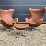 2x Fritz Hansen Egg Chair +1x Ottoman in Cognac leather NIEUW!!