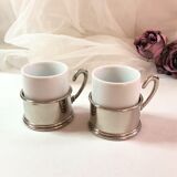 Set two porcelain cups and silver metal support