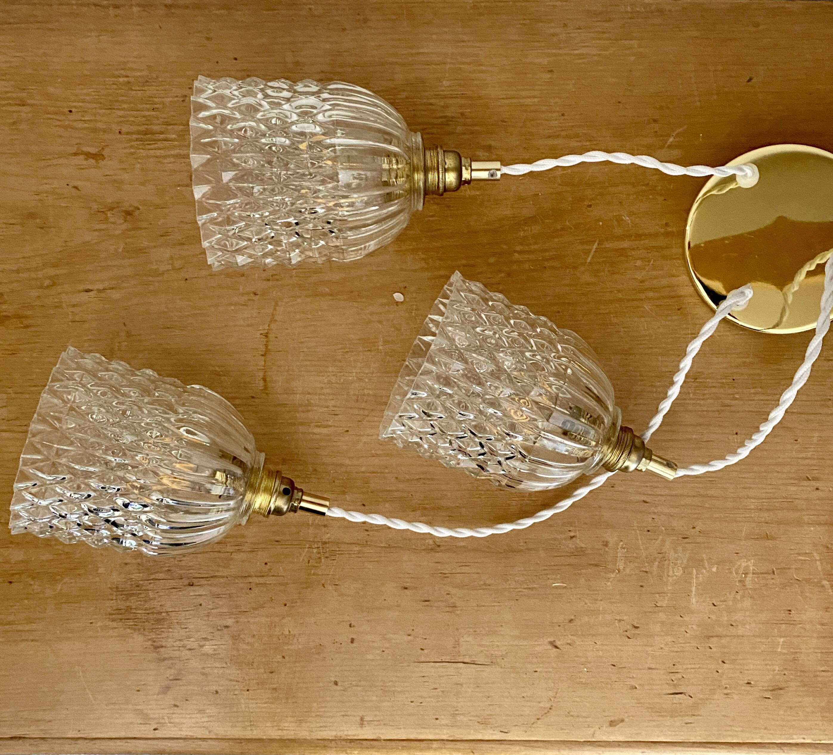 Vintage glass triple globe waterfall pendant light