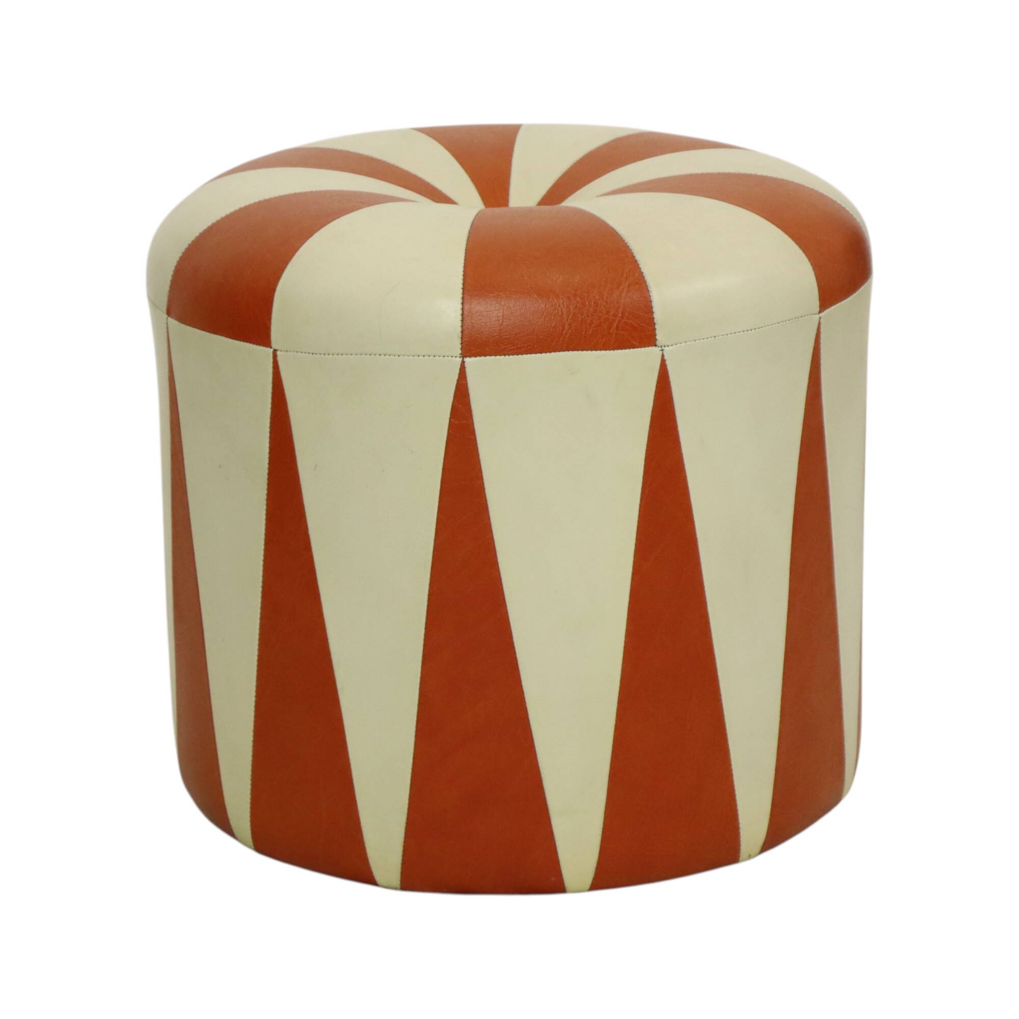 Round Vintage Pouf Orange Cream Two-Tone Skai Sixties