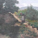 19th century oil painting on canvas, countryside landscape dated and signed