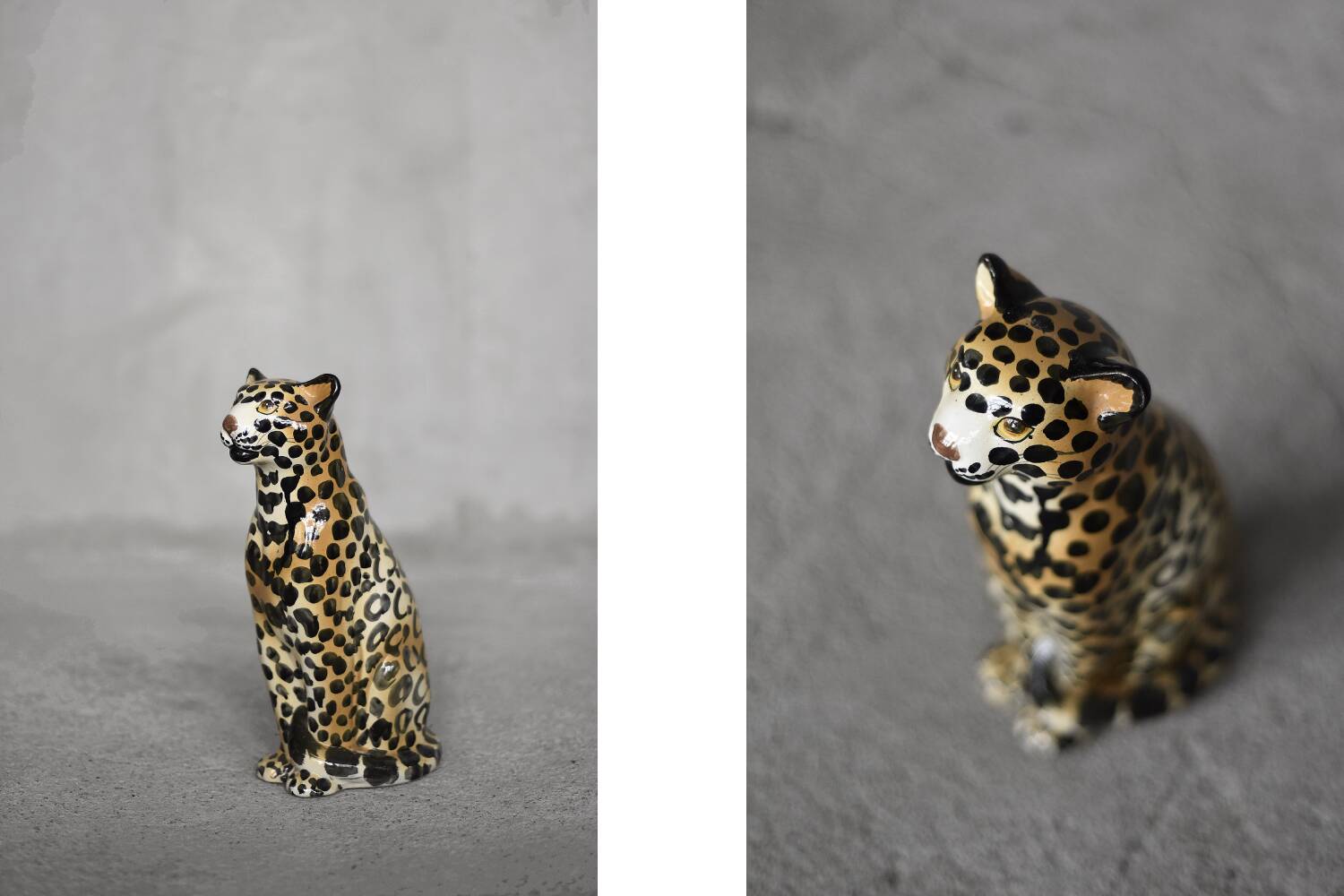 Ceramic sculpture of a seated leopard, dating from the mid-century, Italian and modern.