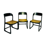 Suite of 3 vintage chairs Baumann cannage wood painted black