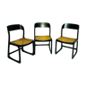 Suite de 3 chaises vintage Baumann cannage bois peint noir