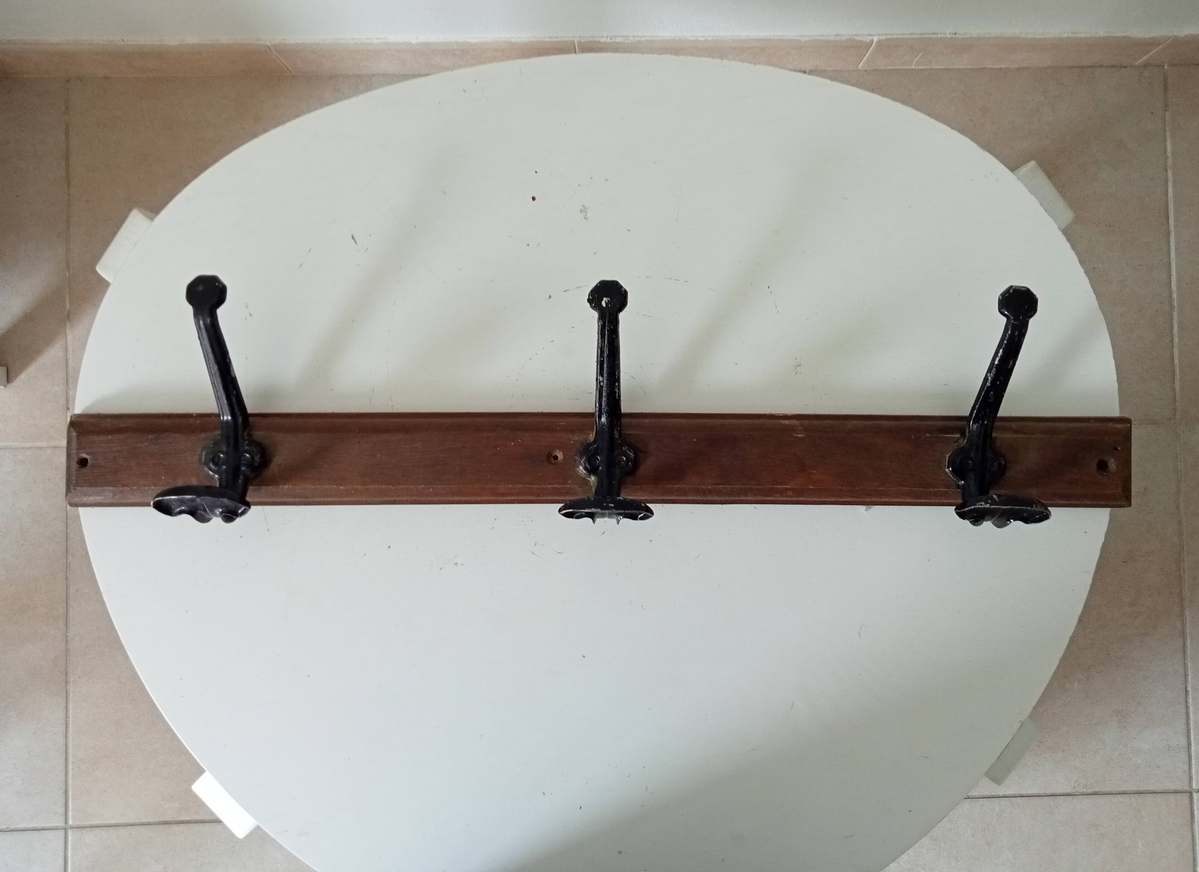 Vintage solid wood and metal wall coat rack