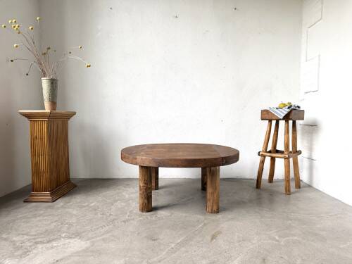 Round brutalist coffee table from the 1950s.