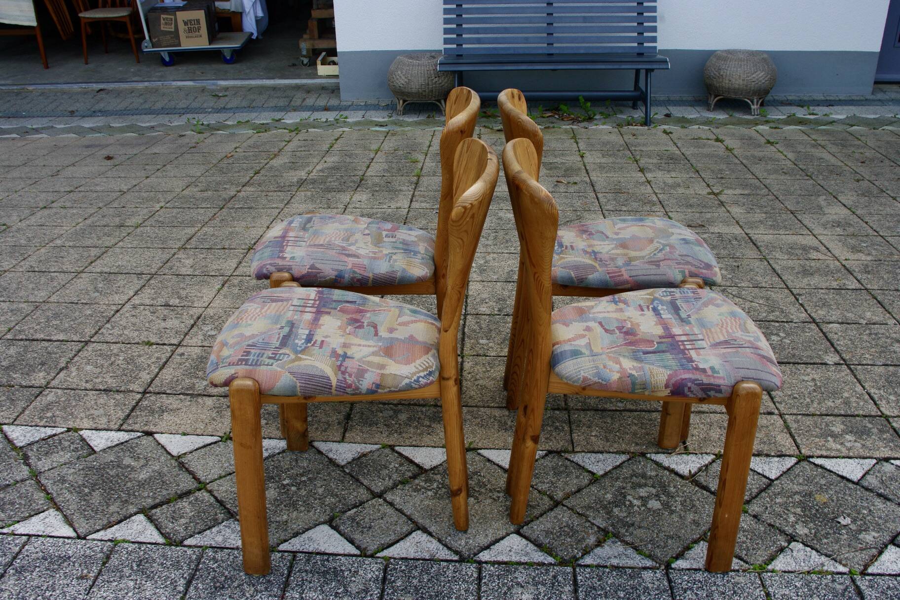 Set of 4 vintage swedish solid pine chairs 1960