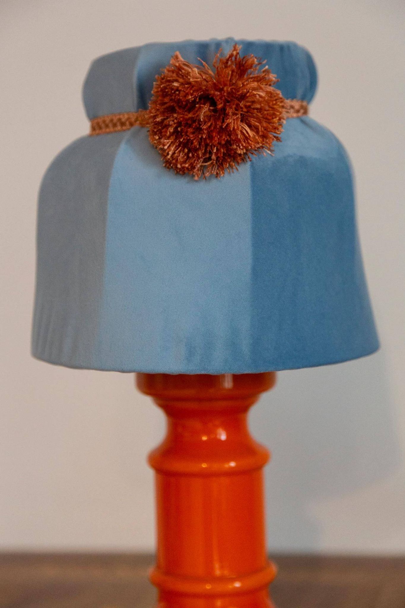 Orange and blue ceramic table lamp with velvet, Italy, 1960s