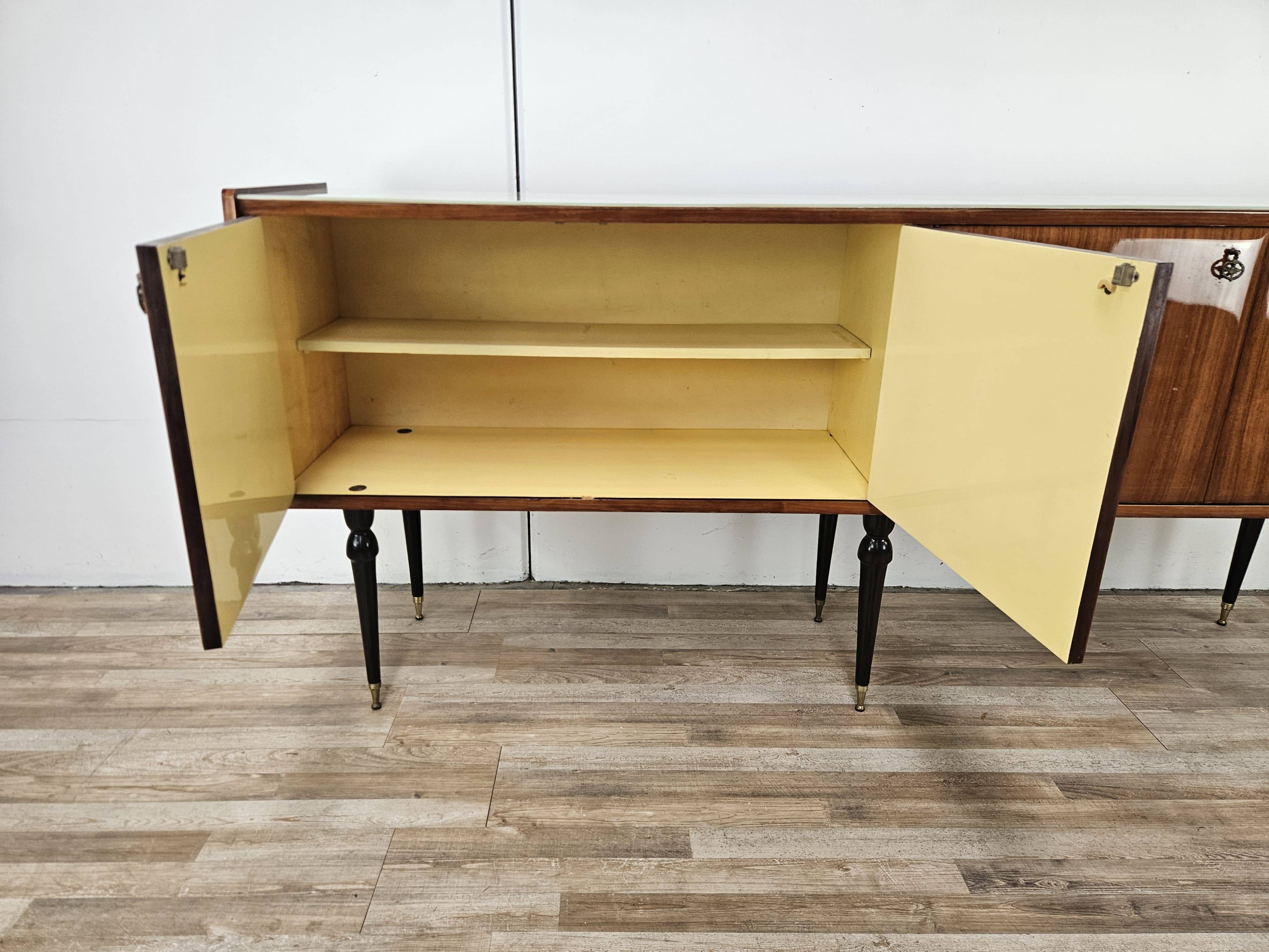 Mid-century 1960s mahogany sideboard with glass top