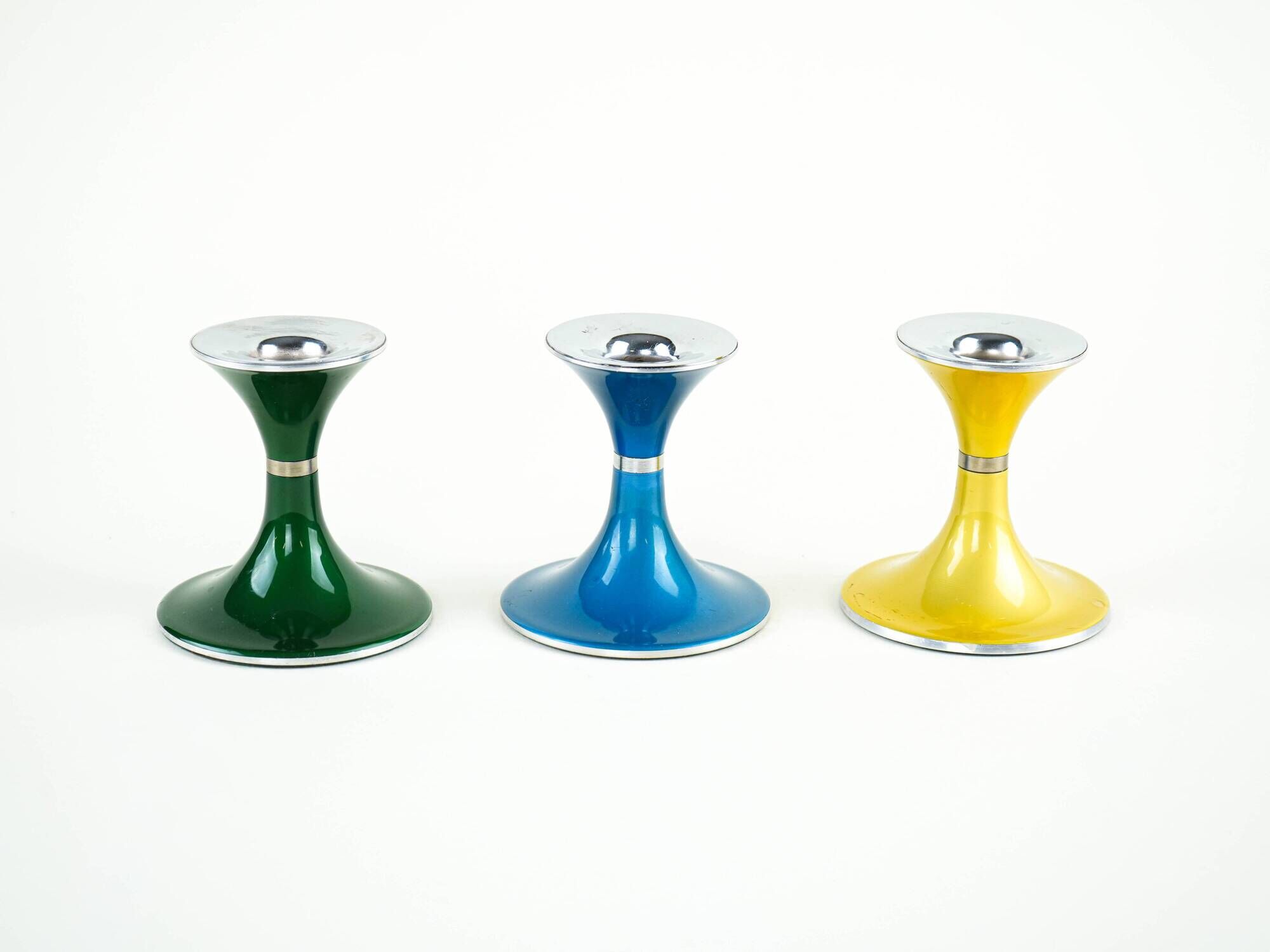 Candlestick set by Bjørn Engø, lacquered metal Space Age design, Norway