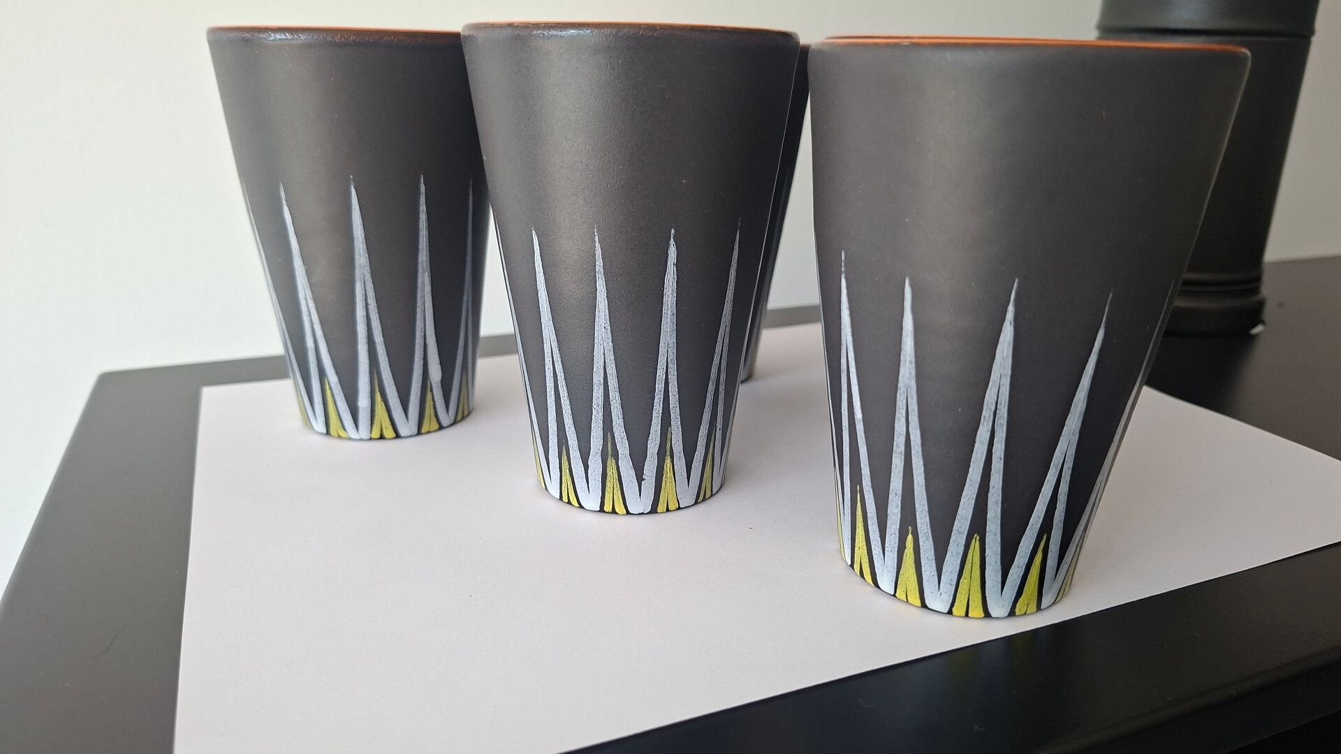 Six Orange and Black Ceramic Vases Vallauris André Baud