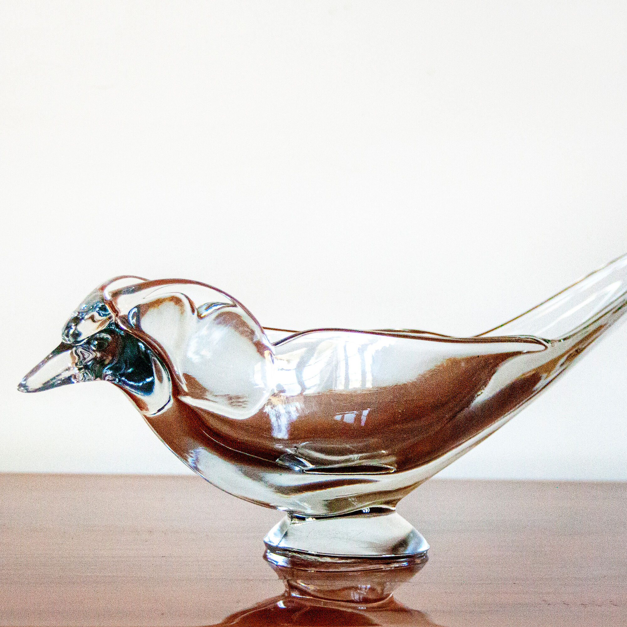 French crystal glass bird dish art vannes art glass mid century vintage mcm sculpture