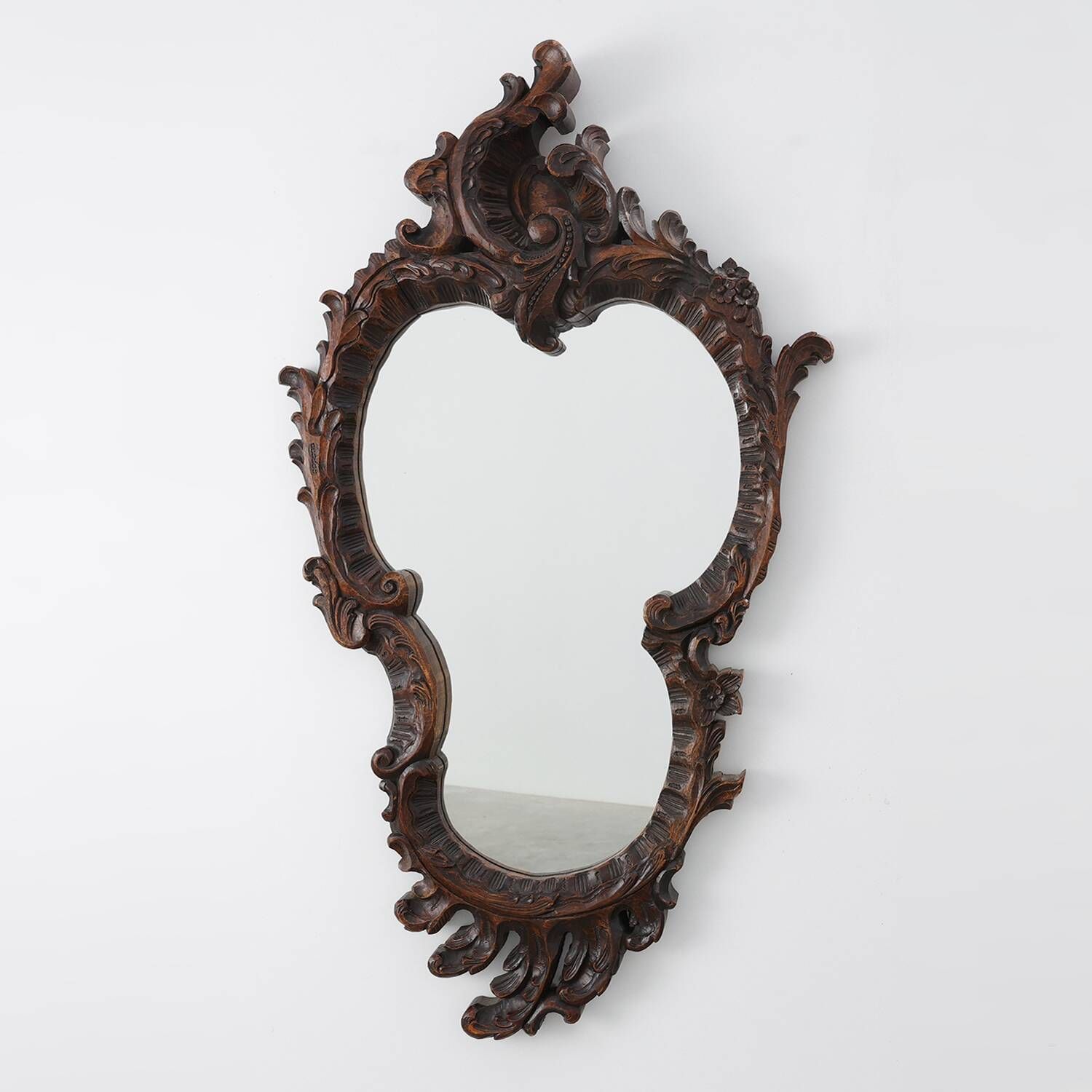Rococo Style Carved Wooden Mirror with Cartouche-Shaped Glass, Italy
